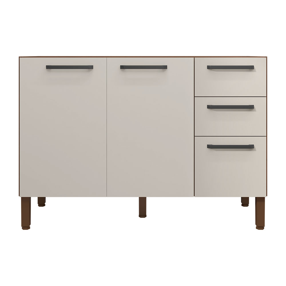 Balcão Gabinete para Cozinha 2 Portas e 3 Gavetas Tati Castanho/Off White - Pallazio