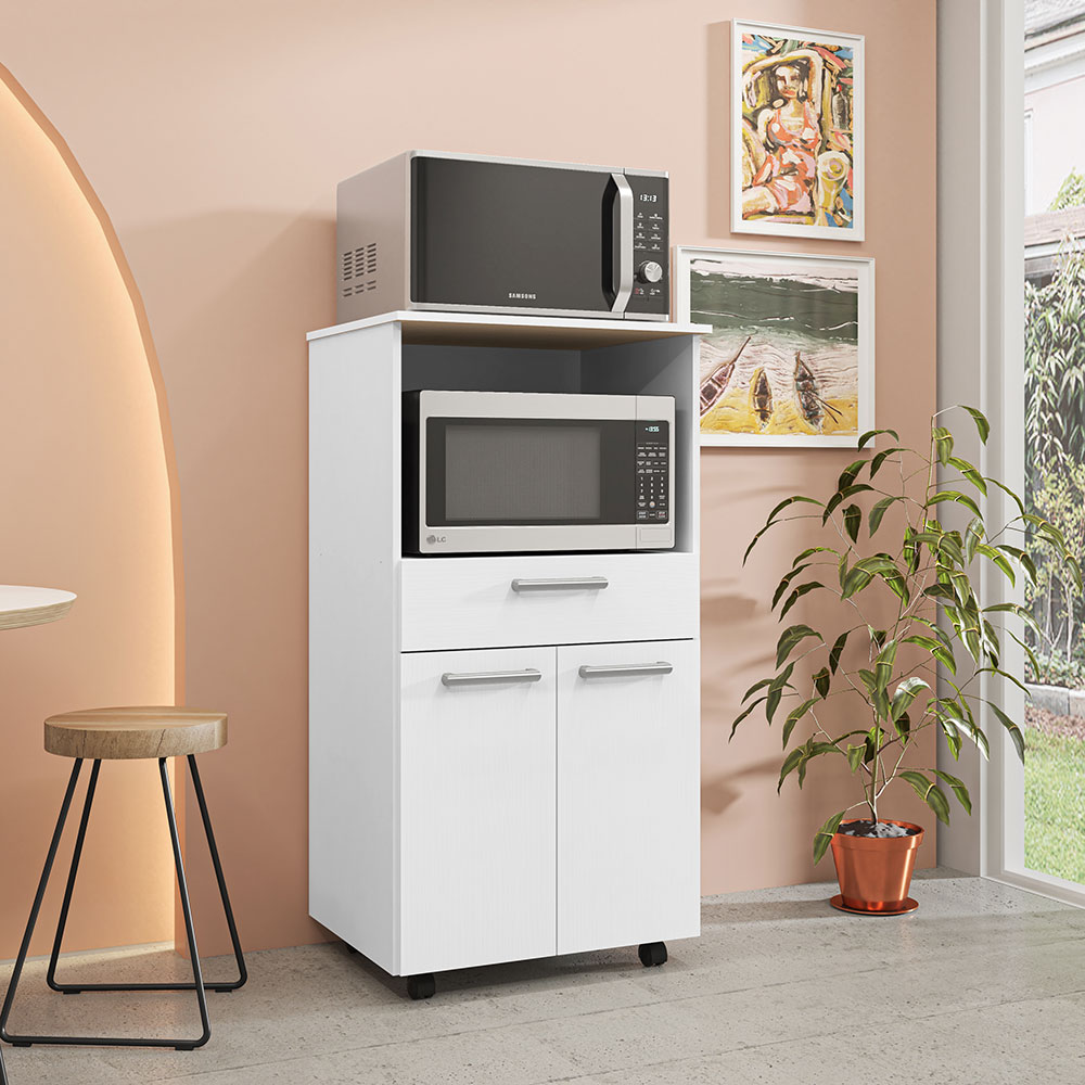Balcão Multiuso para Forno Microondas 2 Portas e 1 Gavetão Duo Branco - Pallazio