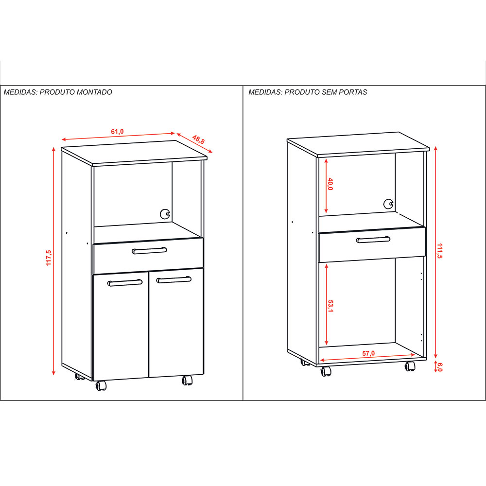 Balcão Multiuso para Forno Microondas 2 Portas e 1 Gavetão Duo Branco - Pallazio