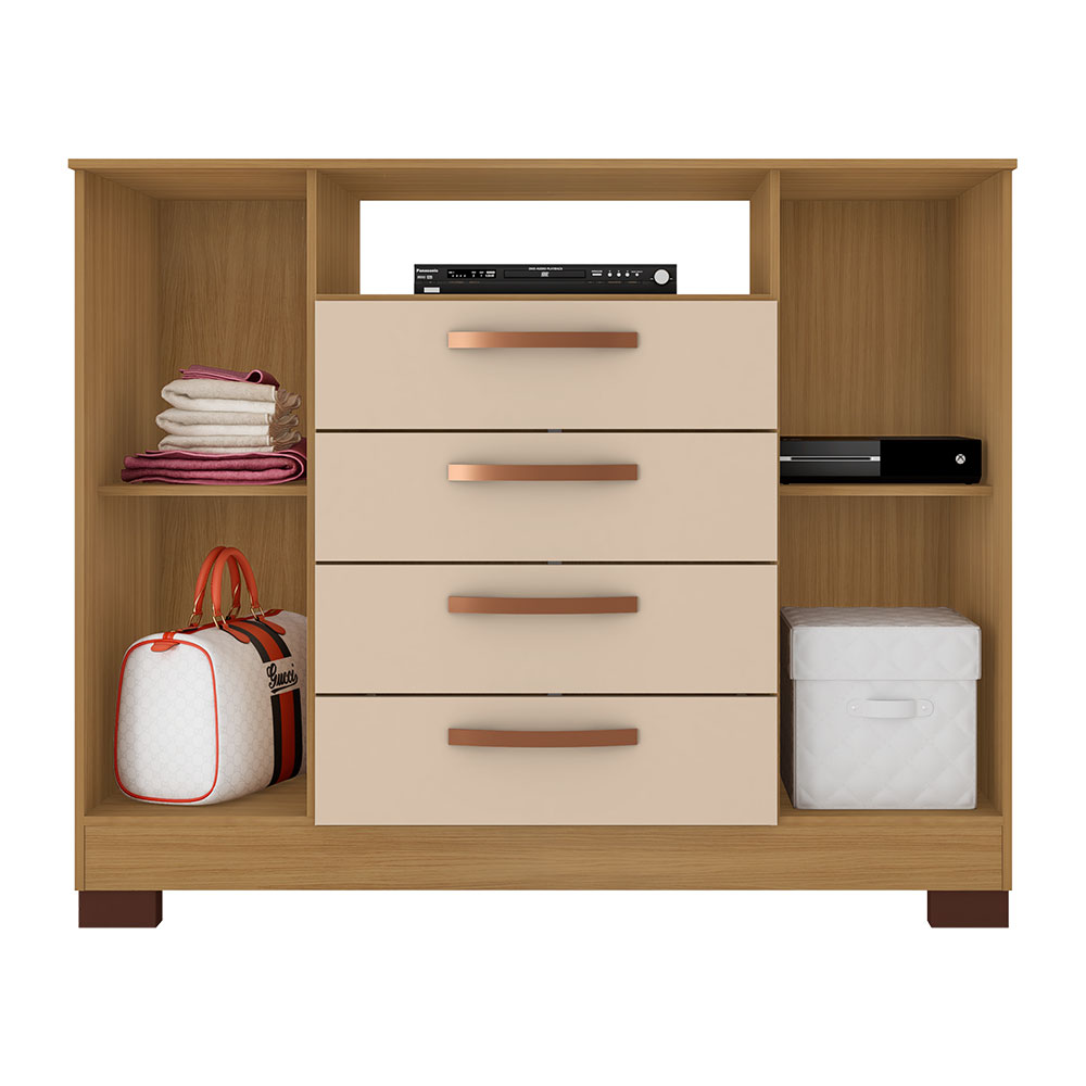 Cômoda Rack para Quarto 2 Portas e 4 Gavetas Lolla Carvalho/Off White - Pallazio