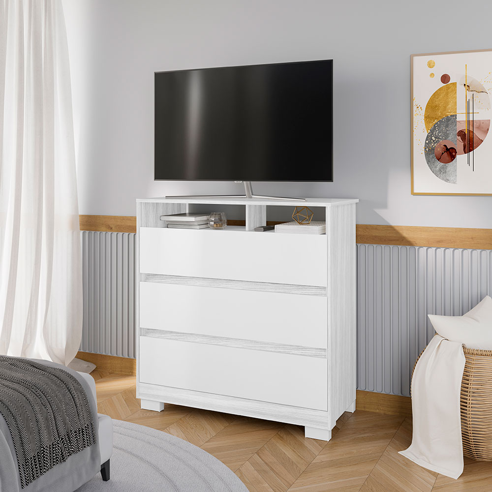 Cômoda Rack para Quarto 3 Gavetas Atlas Branco - Pallazio