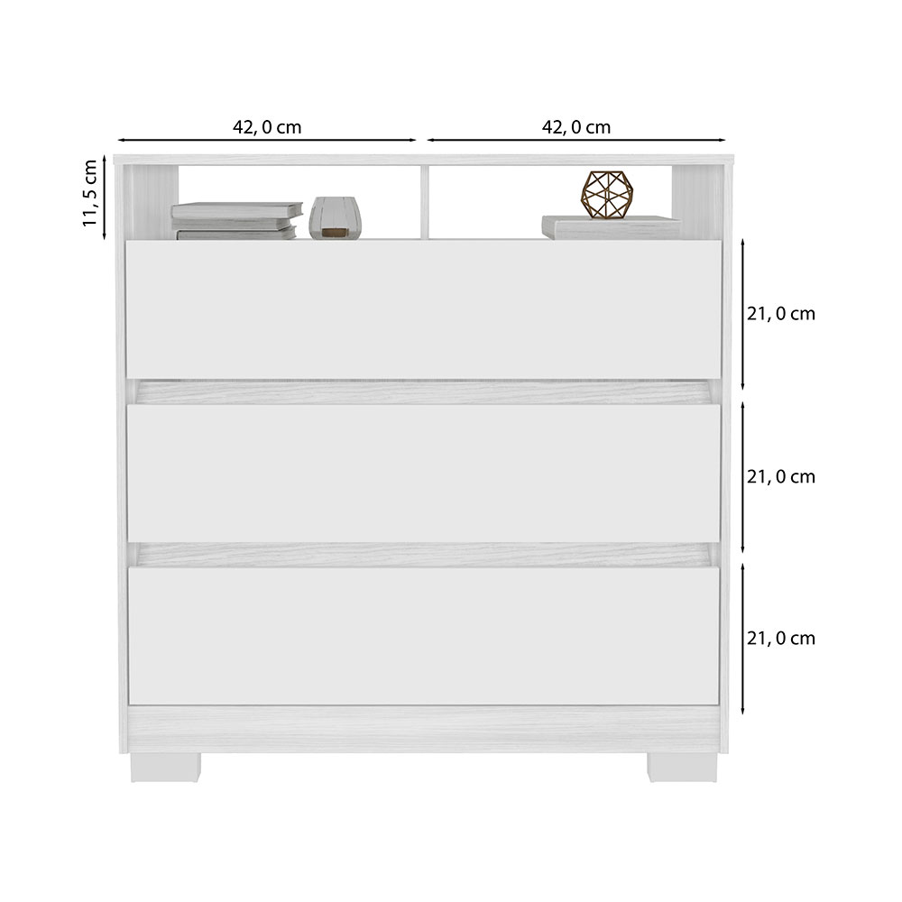 Cômoda Rack para Quarto 3 Gavetas Atlas Branco - Pallazio
