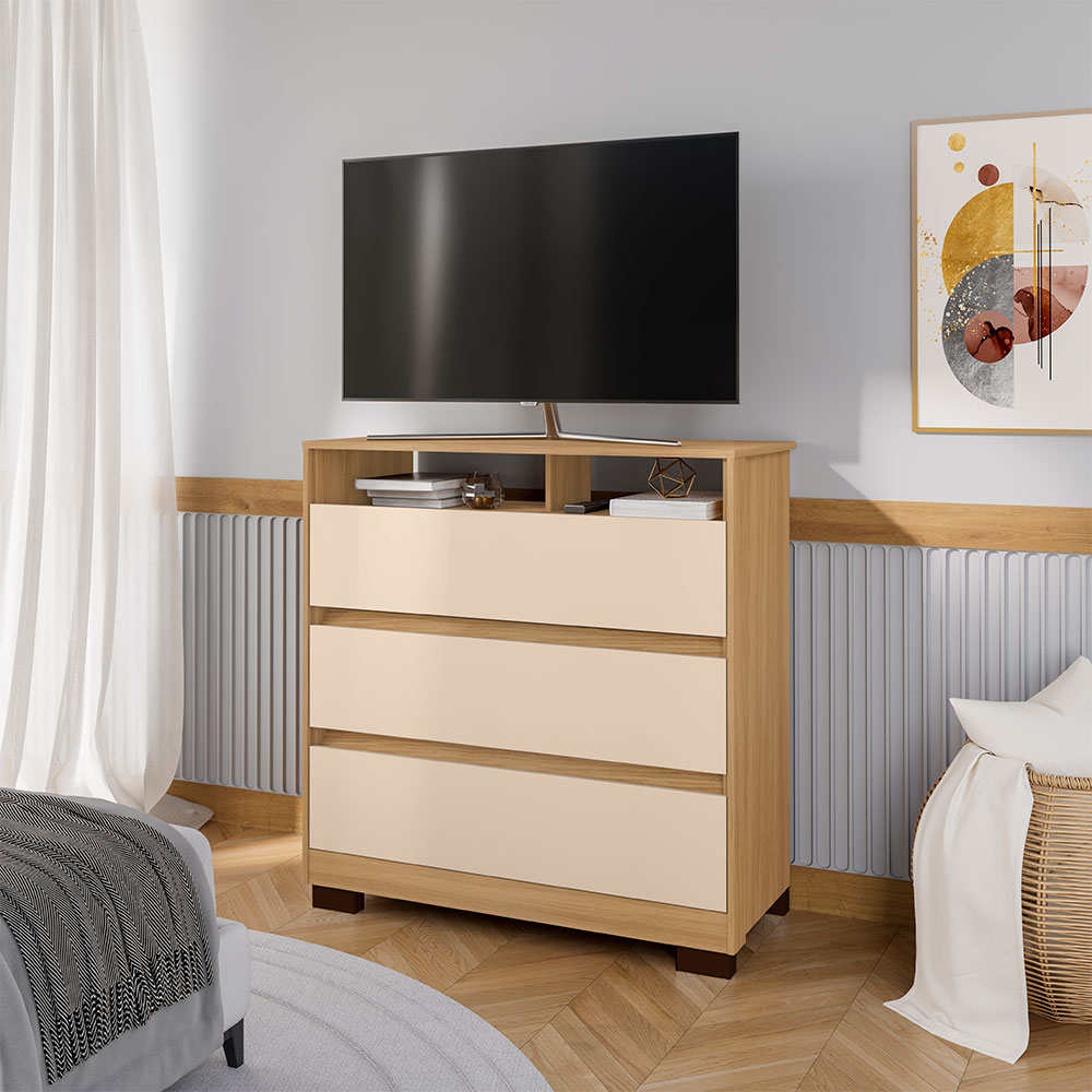 Cômoda Rack para Quarto 3 Gavetas Atlas Carvalho/Off White - Pallazio
