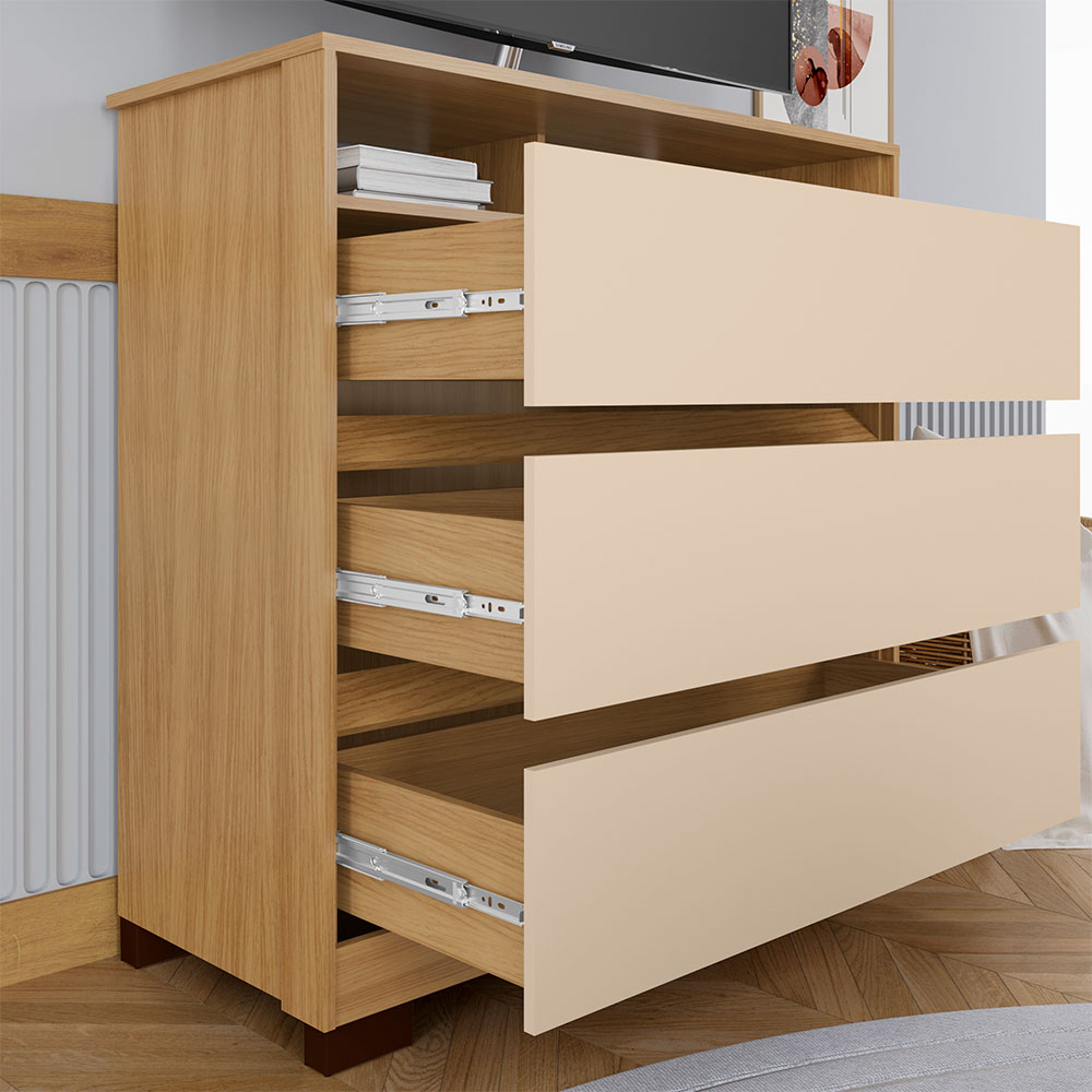 Cômoda Rack para Quarto 3 Gavetas Atlas Carvalho/Off White - Pallazio