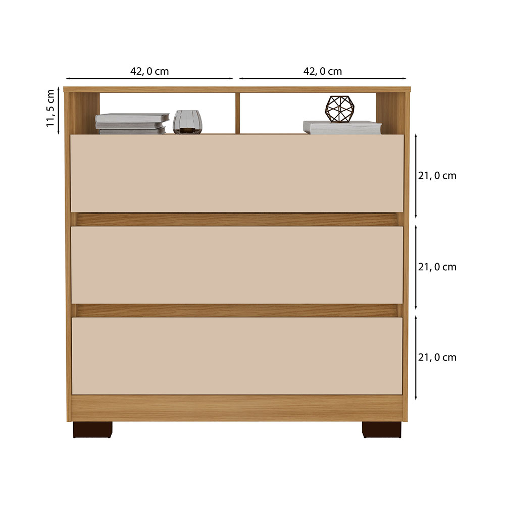 Cômoda Rack para Quarto 3 Gavetas Atlas Carvalho/Off White - Pallazio
