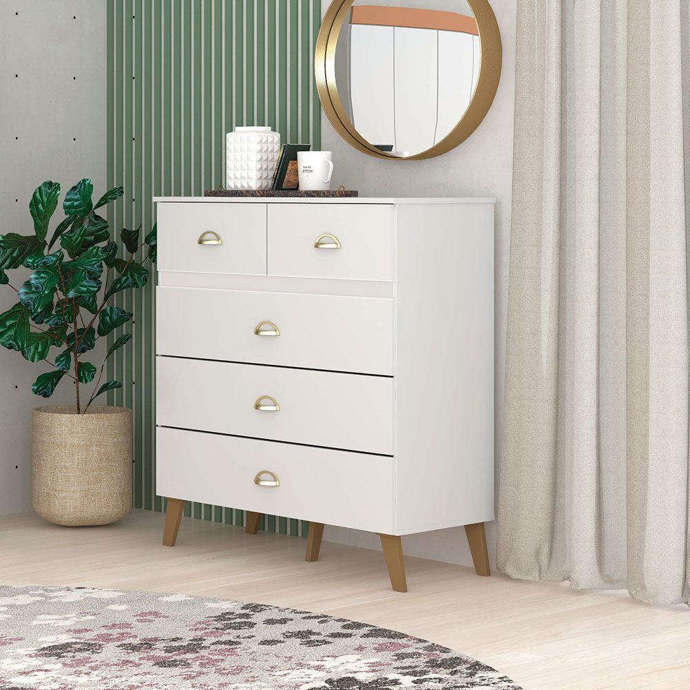 Cômoda para Quarto 05 Gavetas Milão Branco - Pallazio