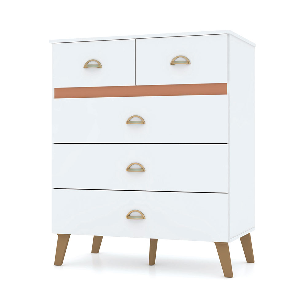 Cômoda para Quarto 05 Gavetas Milão Branco/Camarim - Pallazio