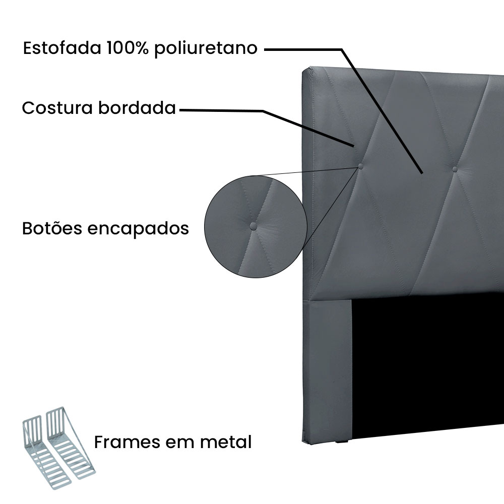 Cabeceira Casal 1,40m Aquilla Veludo Cinza Chumbo - Pallazio