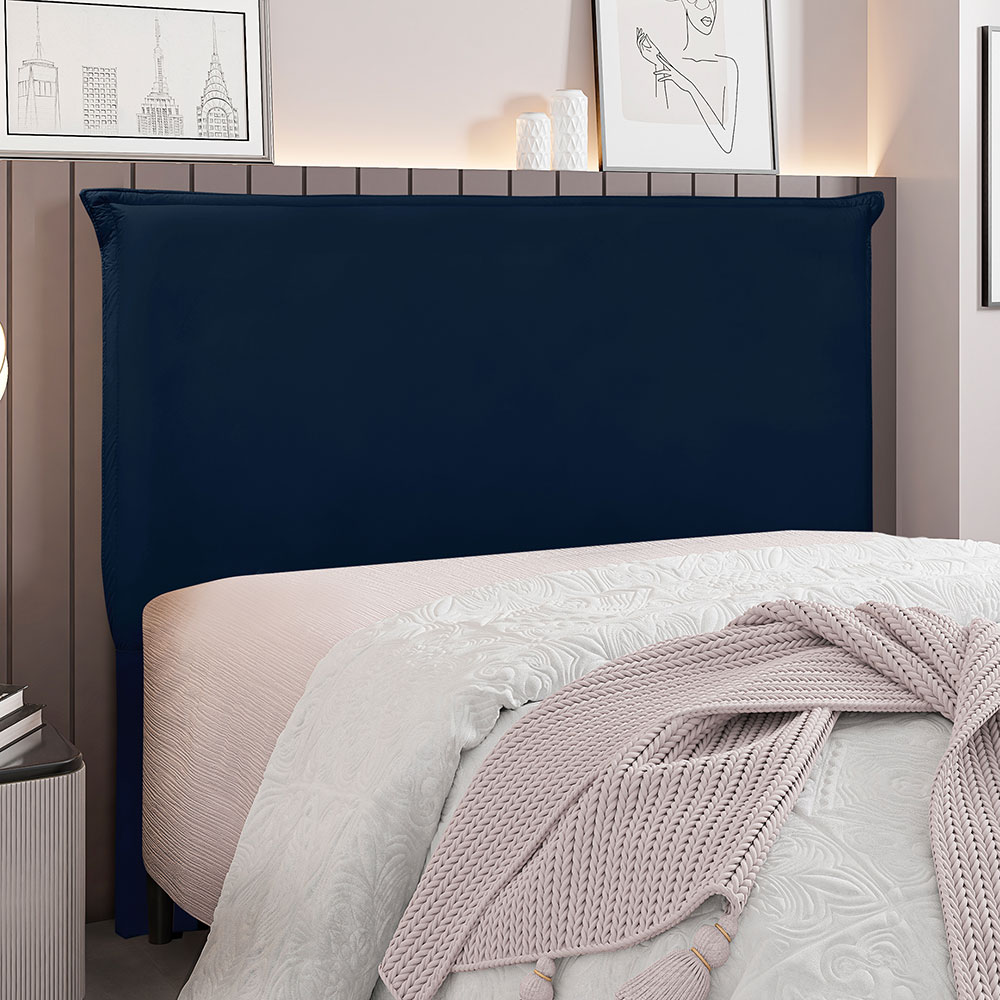 Cabeceira Casal 1,40m Barcelona Suede Azul Marinho - Pallazio