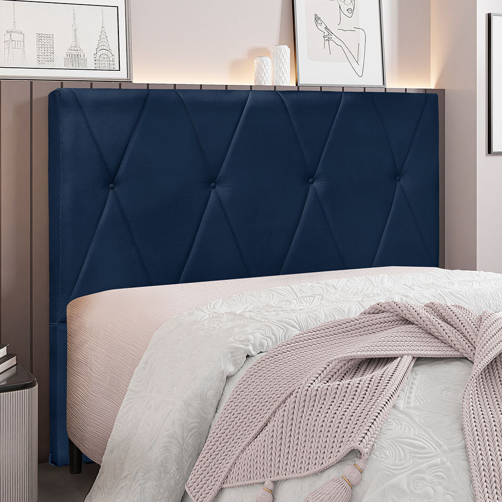 Cabeceira Casal 1,40m Ávila Suede Azul Marinho - Pallazio