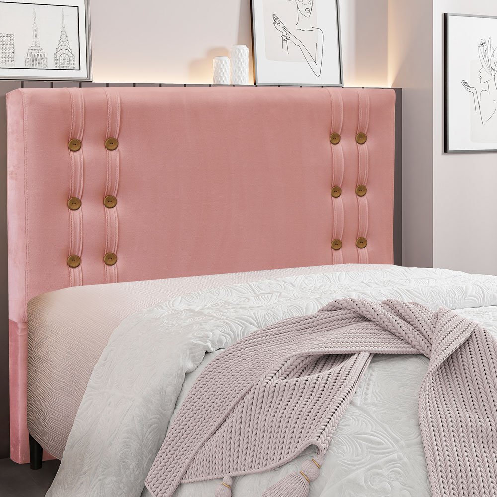Cabeceira Casal 1,40m Genova Veludo Rosa - Pallazio