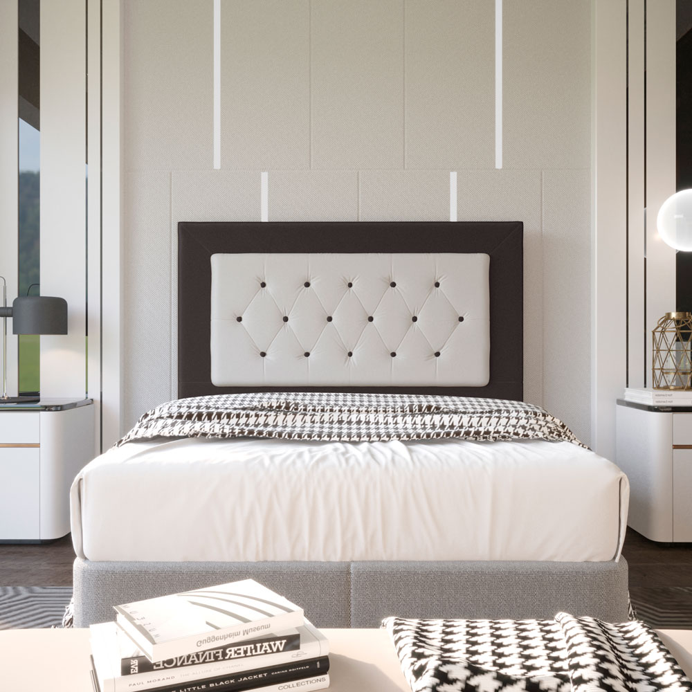 Cabeceira Casal 1,40m Havana Suede Marrom com Corino Branco - Pallazio