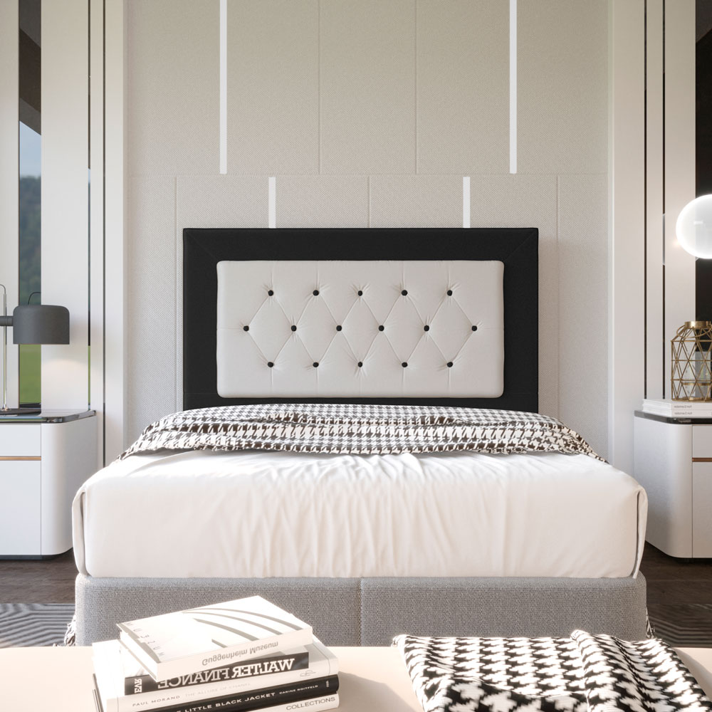 Cabeceira Casal 1,40m Havana Suede Preto com Corino Branco - Pallazio