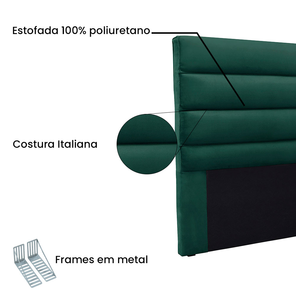 Cabeceira Casal 1,40m La Italiana Veludo Verde Floresta - Pallazio