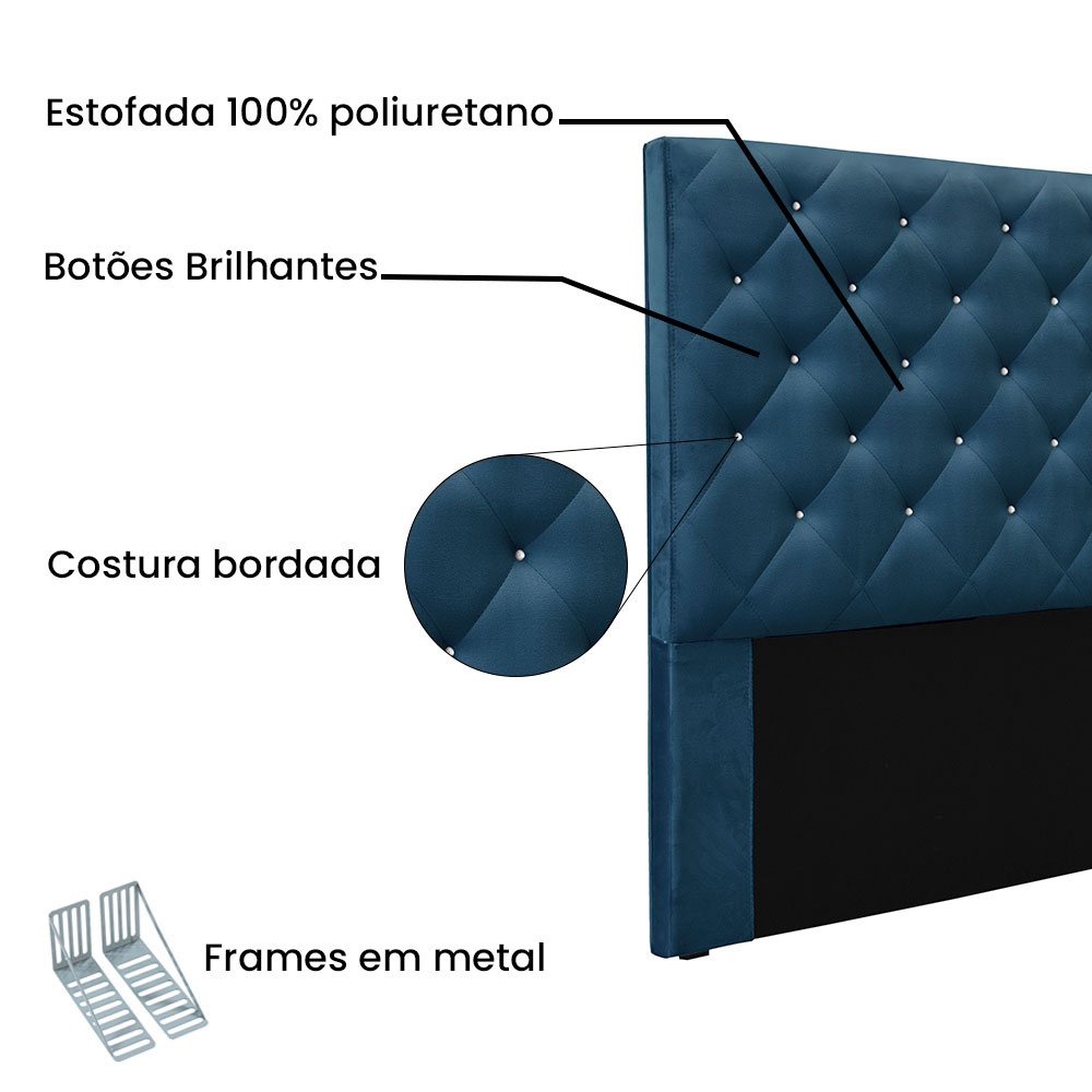 Cabeceira Casal 1,40m Tânia Veludo Azul Marinho - Pallazio