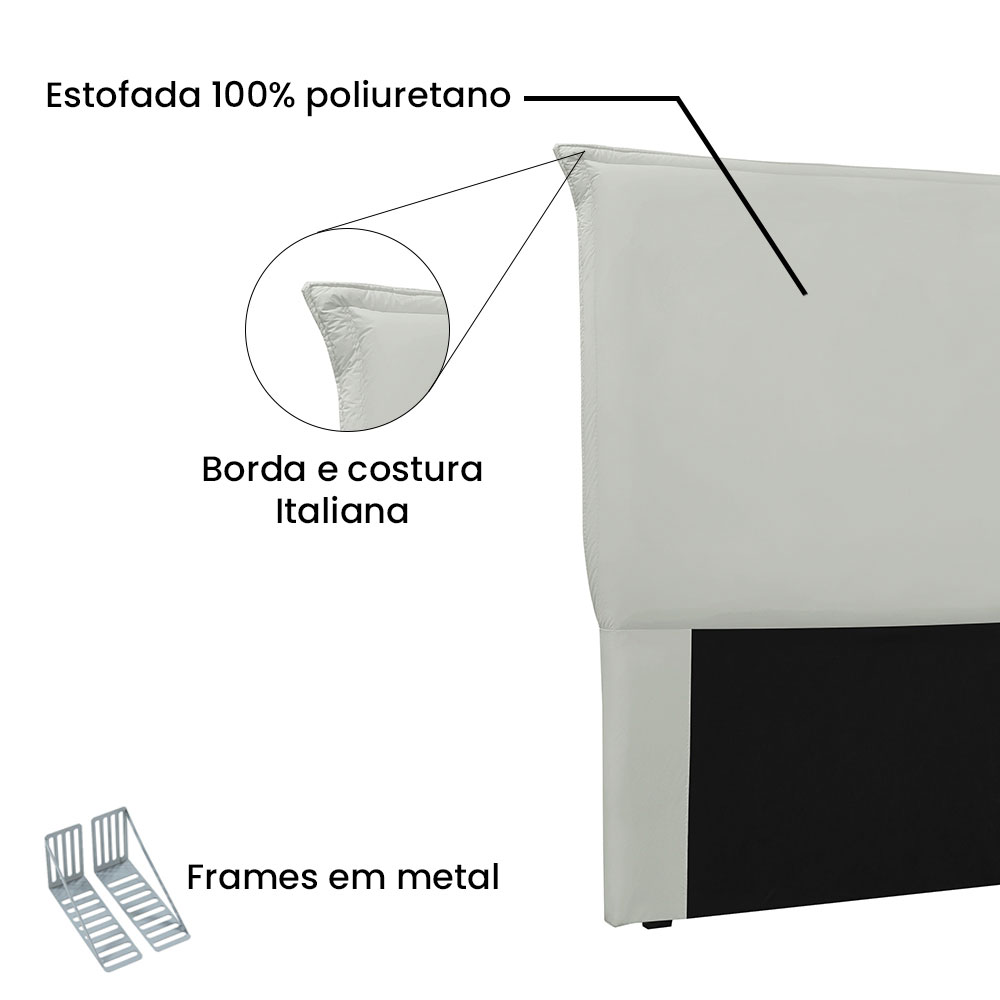 Cabeceira Casal 1,40m Veneza Veludo Cinza Prata - Pallazio