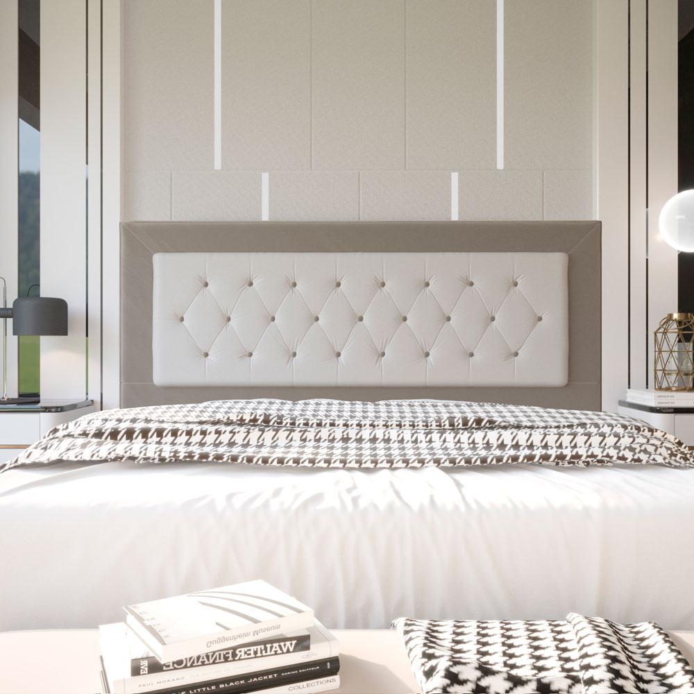 Cabeceira King 1,95m Havana Suede Bege com Corino Branco - Pallazio
