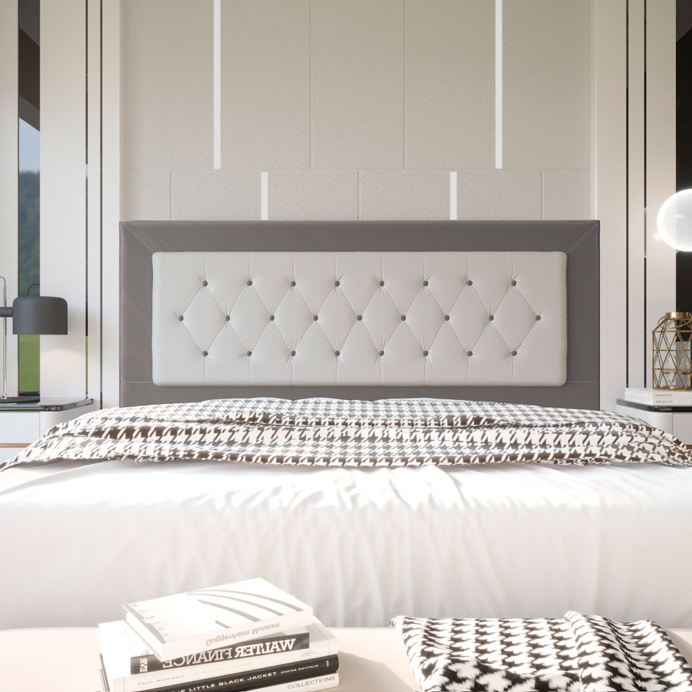 Cabeceira King 1,95m Havana Suede Cinza com Corino Branco - Pallazio