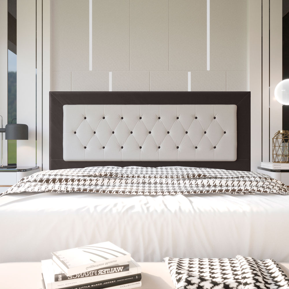 Cabeceira King 1,95m Havana Suede Marrom com Corino Branco - Pallazio