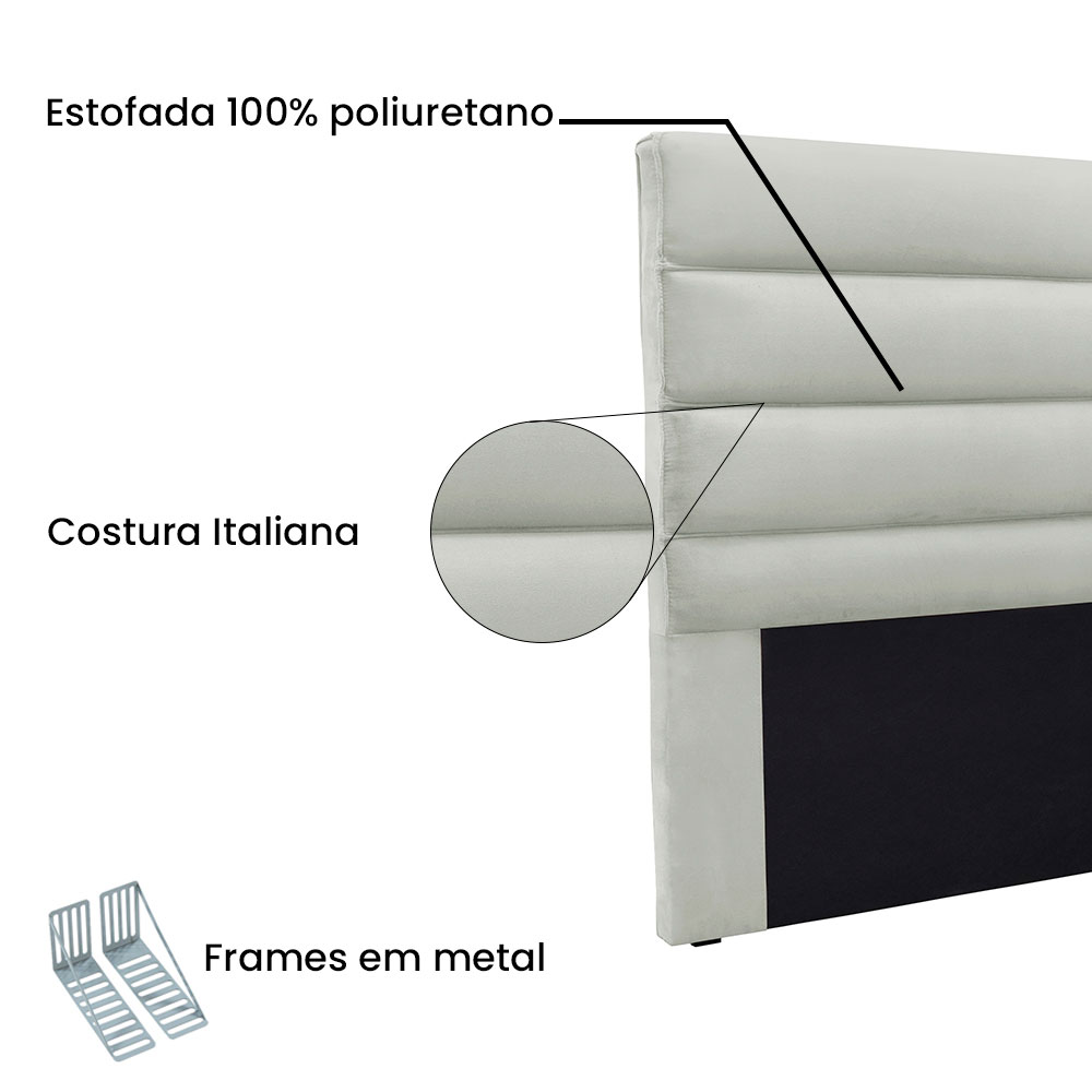 Cabeceira King 1,95m La Italiana Veludo Cinza Prata - Pallazio