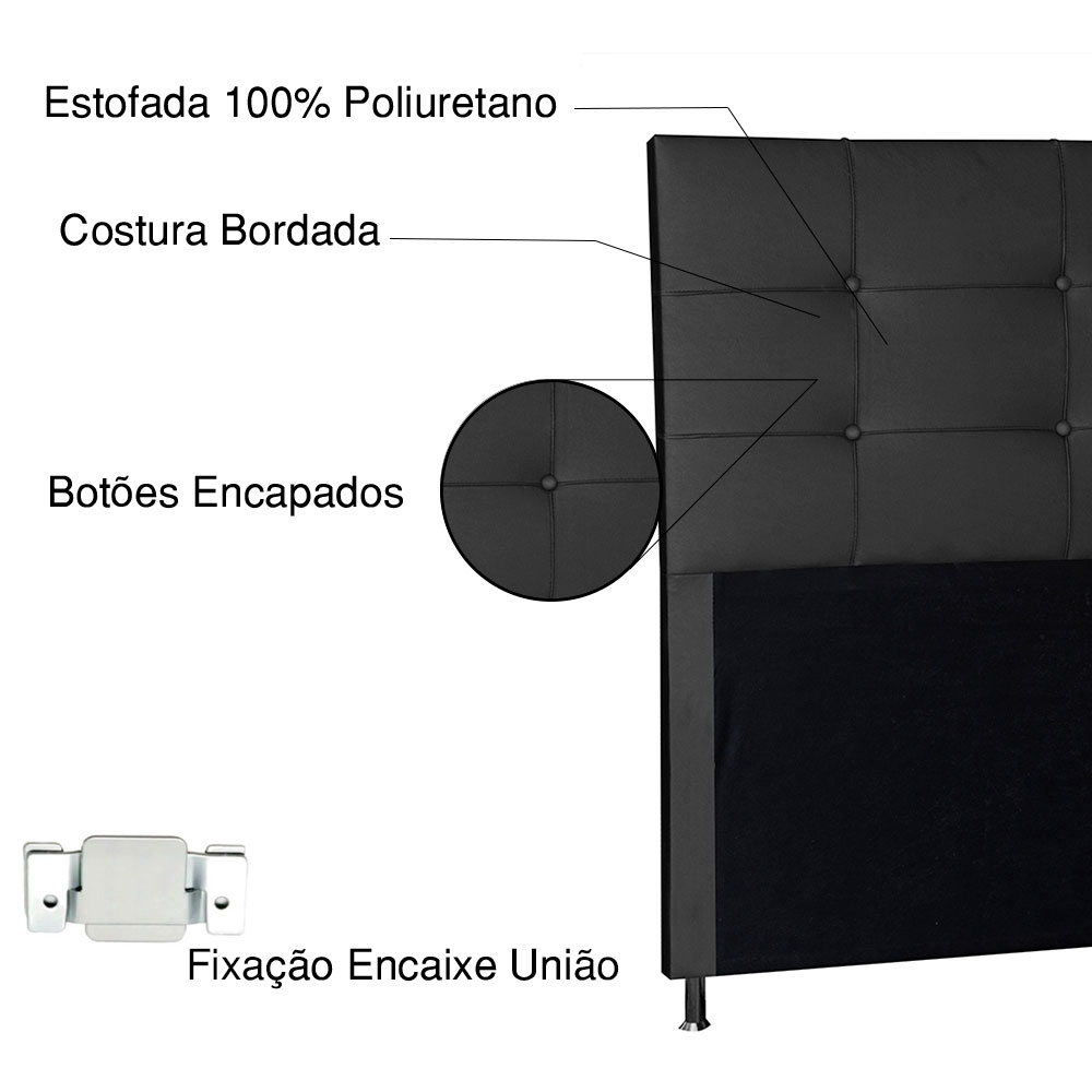 Cabeceira King 1,95m Roma Corano Preto - Pallazio