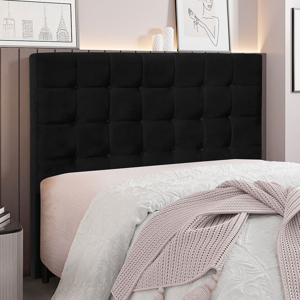 Cabeceira King 1,95m Santiago Suede Preto - Pallazio
