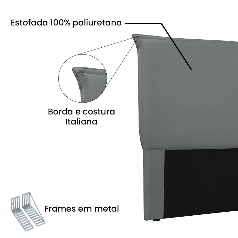 Cabeceira King 1,95m Veneza Veludo Cinza Chumbo - Pallazio