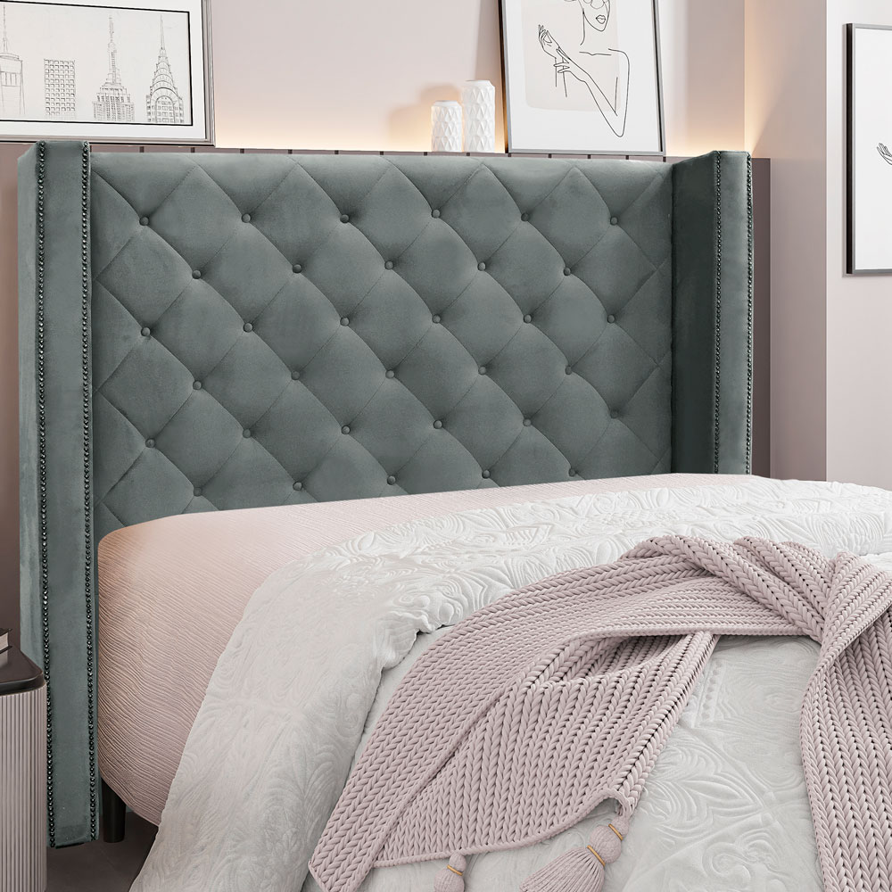 Cabeceira King 1,95m Vicenza Veludo Cinza Chumbo - Pallazio