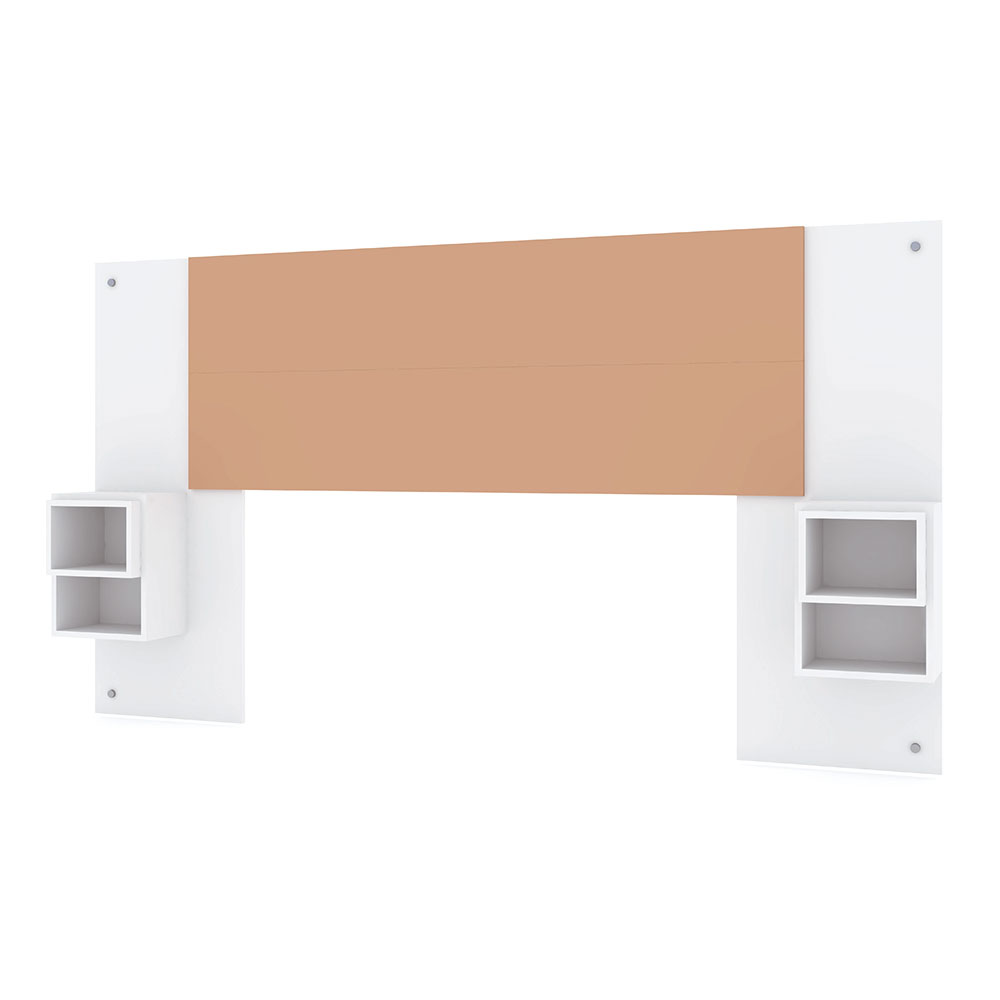 Cabeceira Painel Casal Regulável com Mesas de Apoio Luxo Branco/Camarim - Pallazio