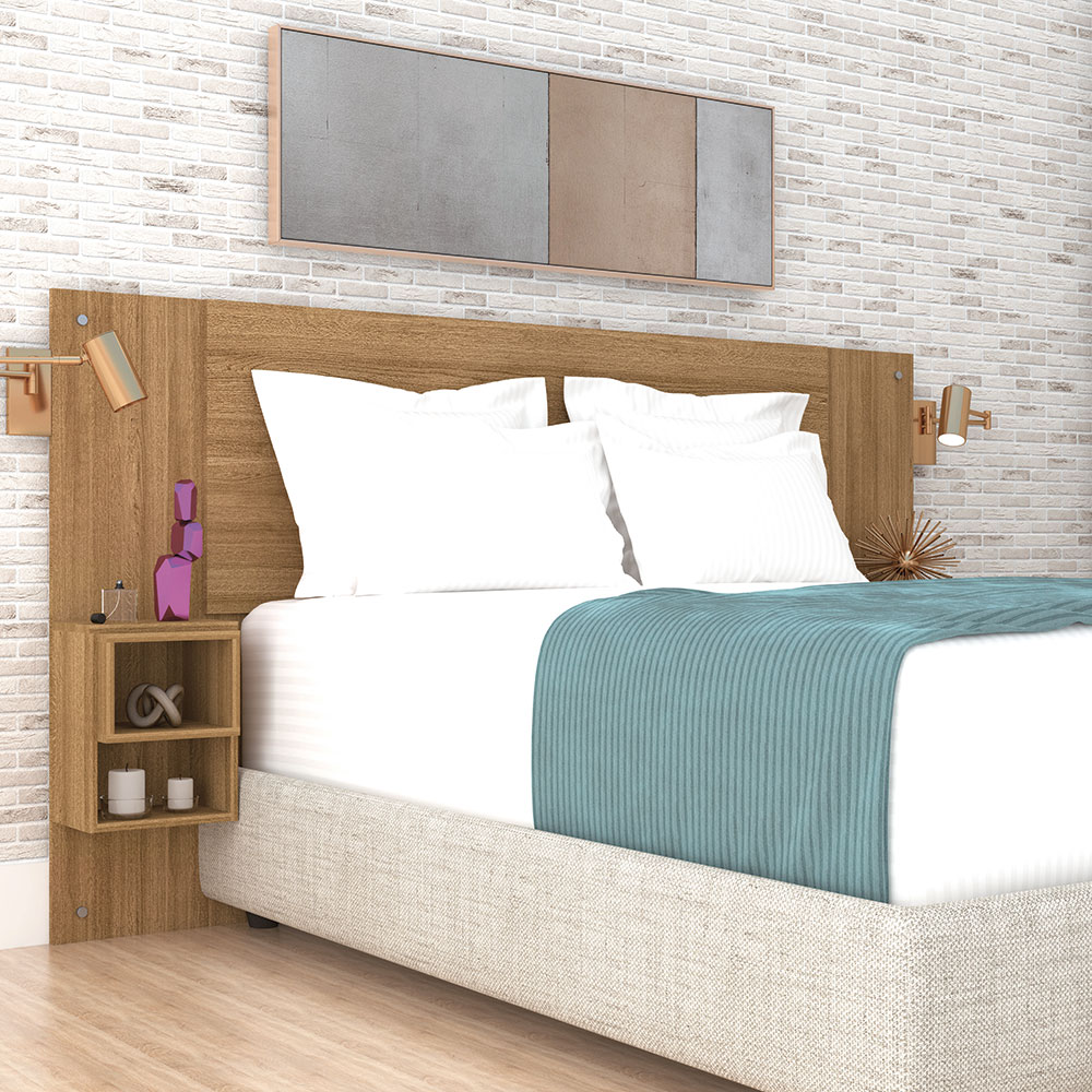 Cabeceira Painel Casal Regulável com Mesas de Apoio Luxo Nature - Pallazio