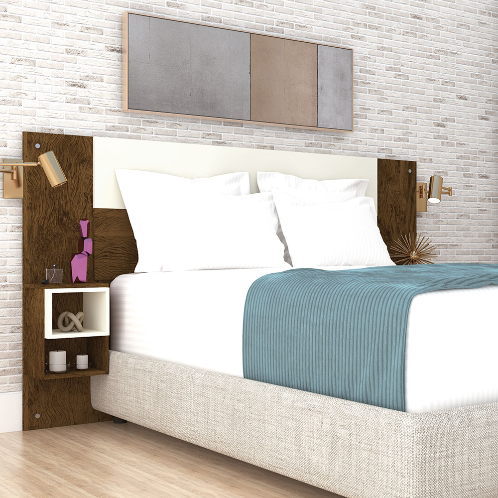 Cabeceira Painel Casal Regulável com Mesas de Apoio Luxo Nature/Champanhe - Pallazio