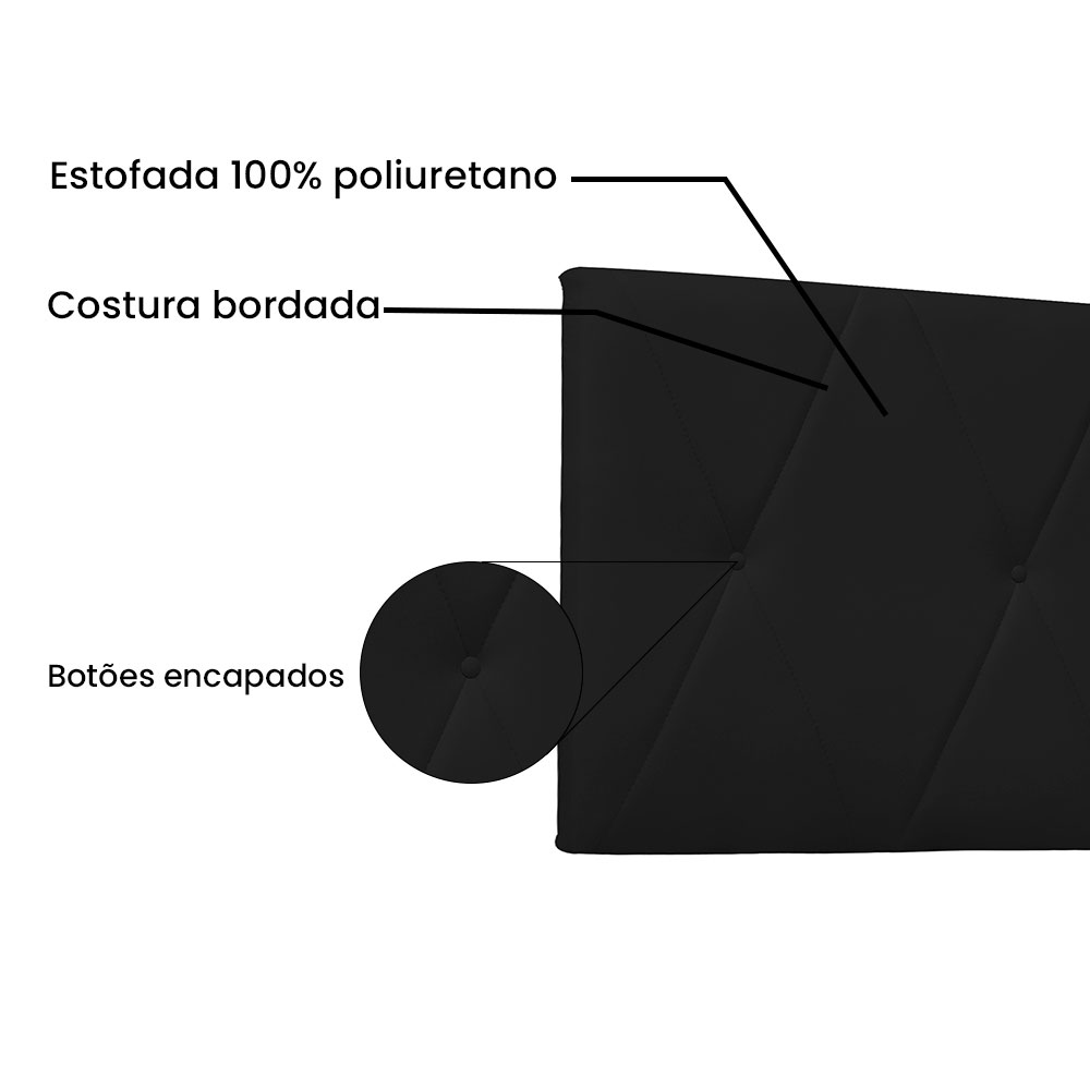 Cabeceira Painel Solteiro 0,90m Aquilla Corano Preto - Pallazio