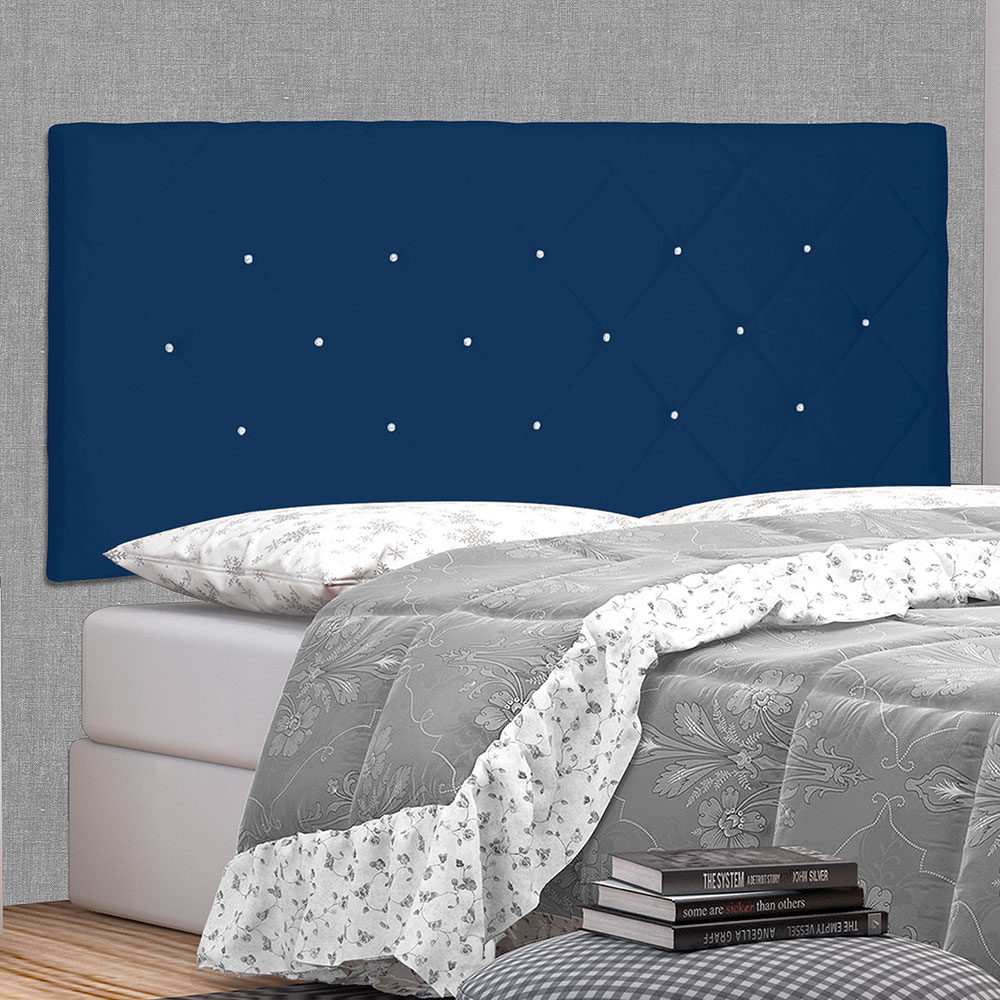 Cabeceira Painel Solteiro 0,90m Tânia Suede Azul Marinho - Pallazio