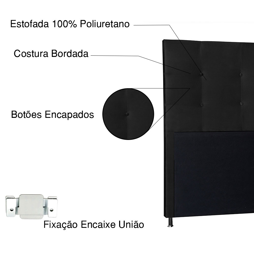 Cabeceira Queen 1,60m Berlim Suede Preto - Pallazio