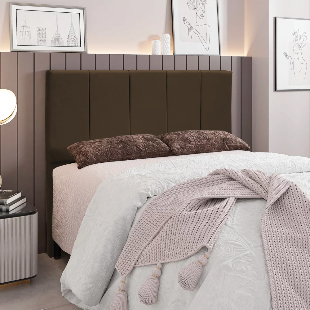 Cabeceira Queen 1,60m Genebra Suede Marrom - Pallazio