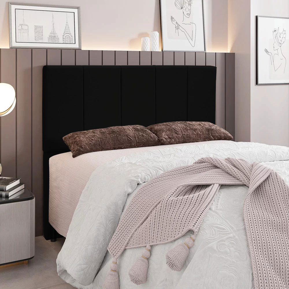 Cabeceira Queen 1,60m Genebra Suede Preto - Pallazio