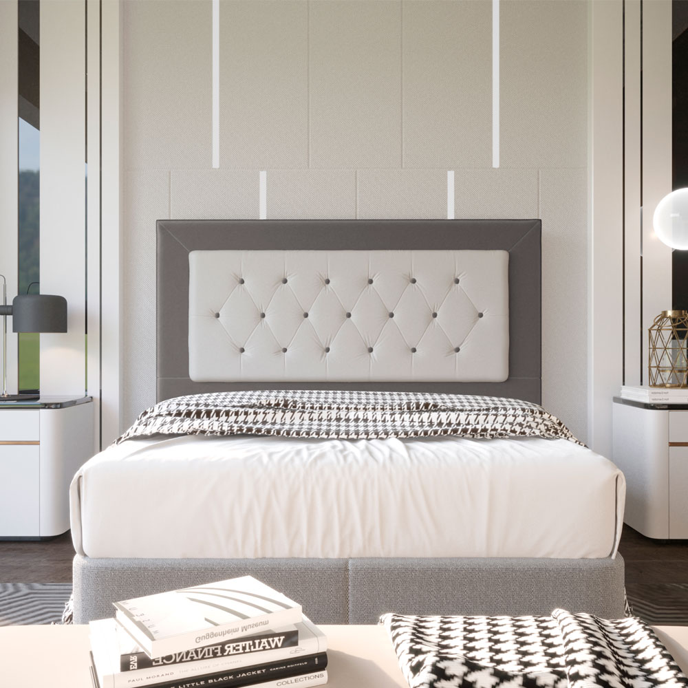 Cabeceira Queen 1,60m Havana Suede Cinza com Corino Branco - Pallazio
