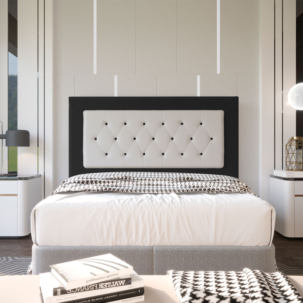 Cabeceira Queen 1,60m Havana Suede Preto com Corino Branco - Pallazio