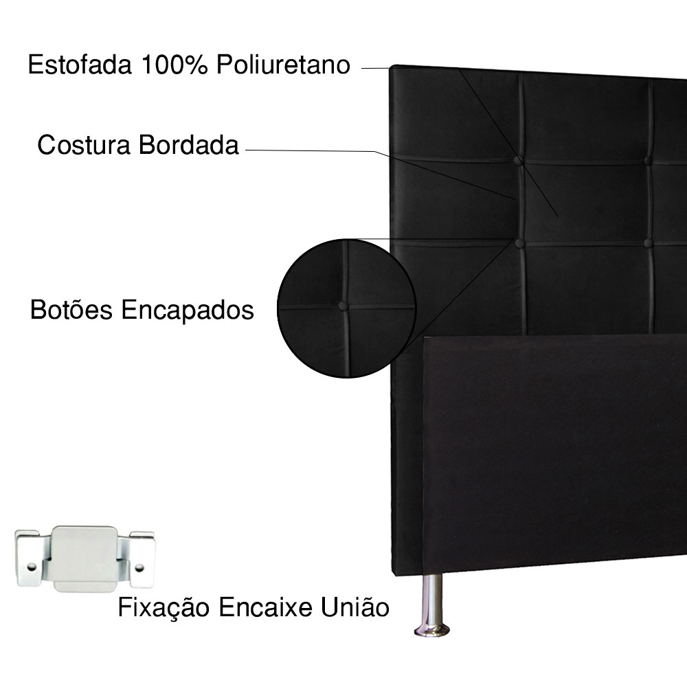 Cabeceira Queen 1,60m Roma Suede Preto - Pallazio