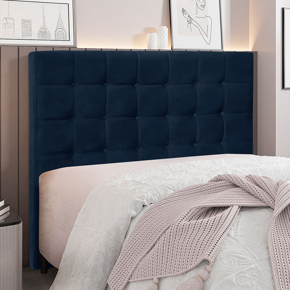 Cabeceira Queen 1,60m Santiago Suede Azul Marinho - Pallazio