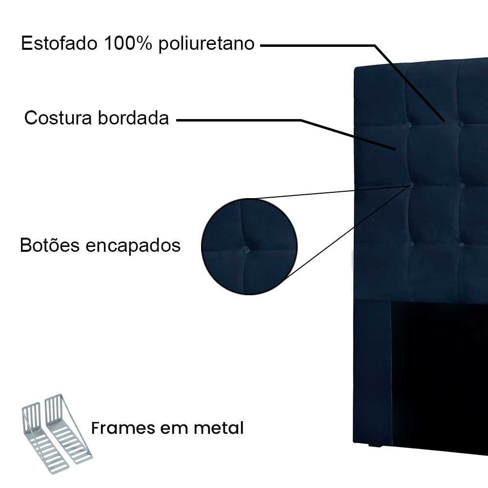 Cabeceira Queen 1,60m Santiago Suede Azul Marinho - Pallazio