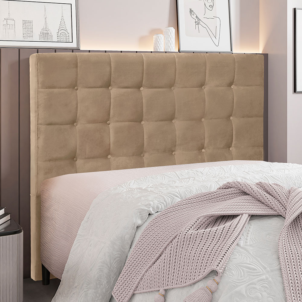 Cabeceira Queen 1,60m Santiago Suede Bege - Pallazio