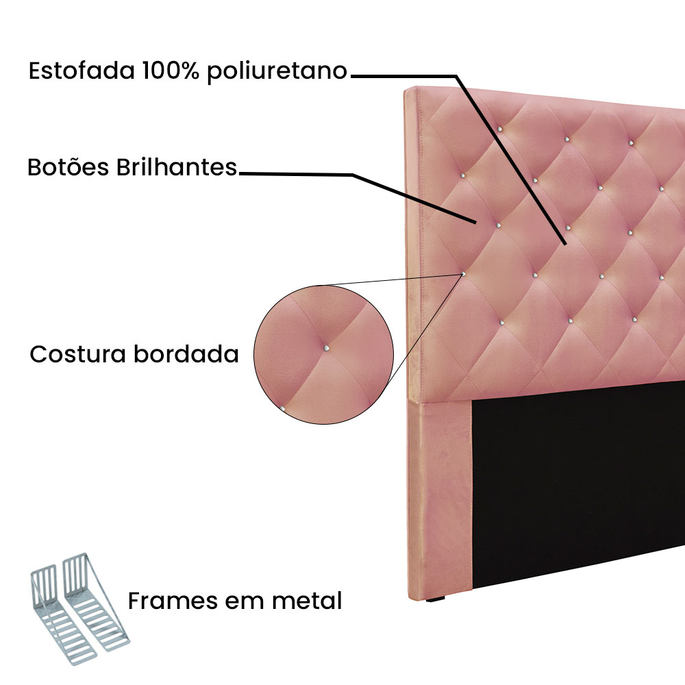 Cabeceira Queen 1,60m Tânia Veludo Rosa - Pallazio