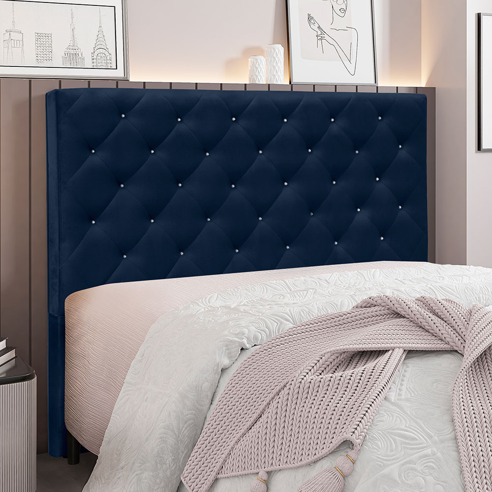 Cabeceira Queen 1,60m Toledo Suede Azul Marinho - Pallazio