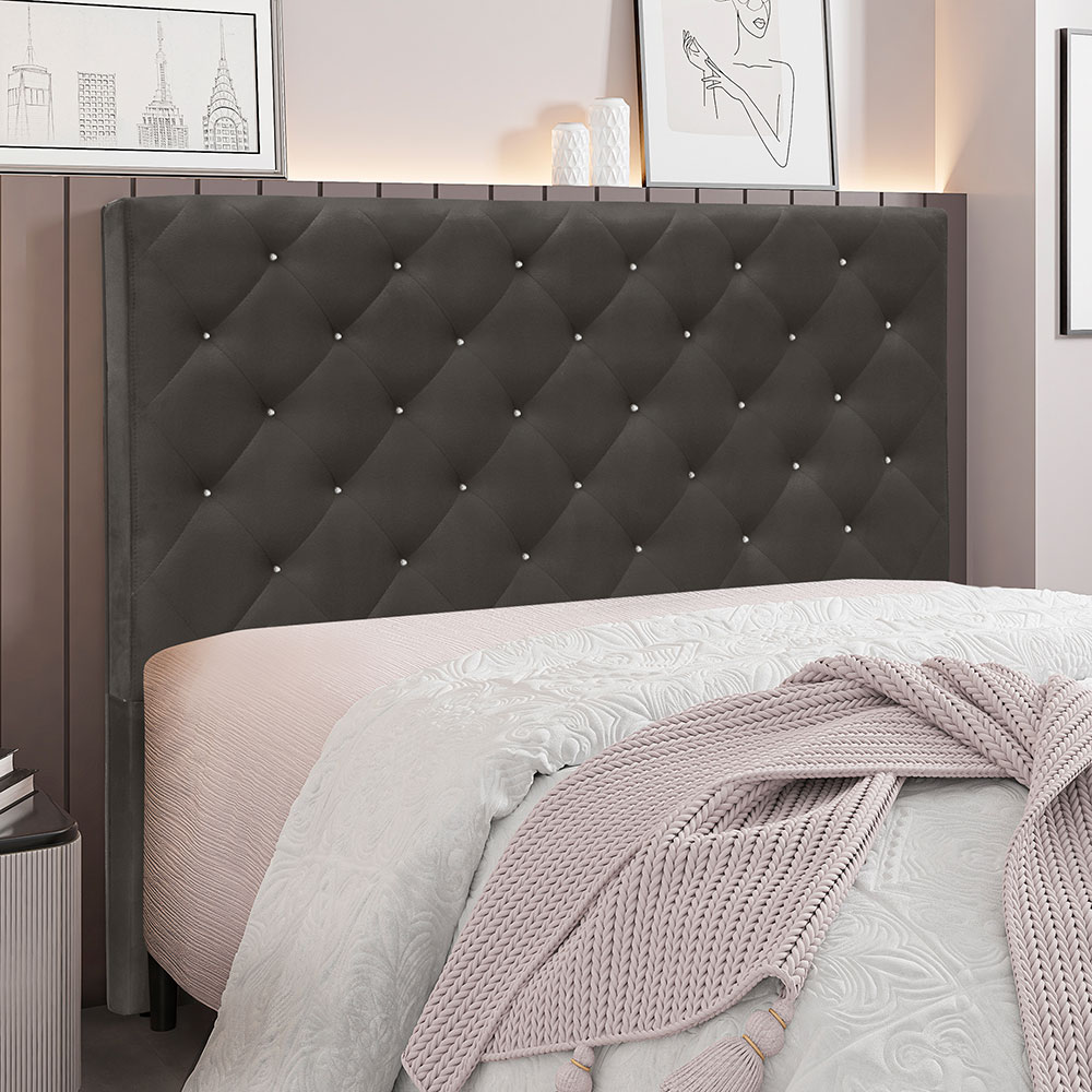 Cabeceira Queen 1,60m Toledo Suede Cinza - Pallazio