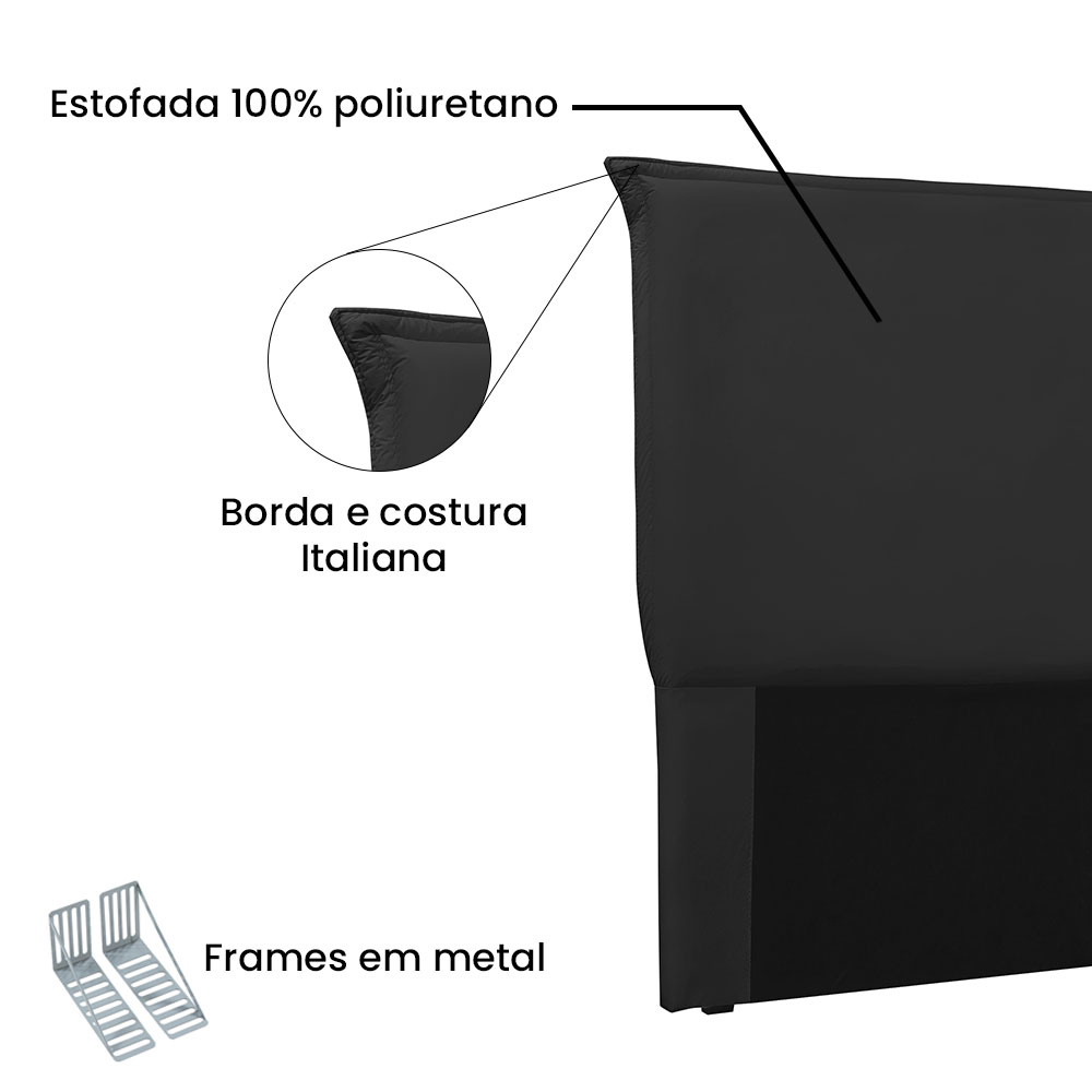 Cabeceira Queen 1,60m Veneza Veludo Preto - Pallazio