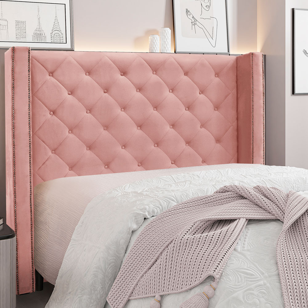 Cabeceira Queen 1,60m Vicenza Veludo Rosa - Pallazio