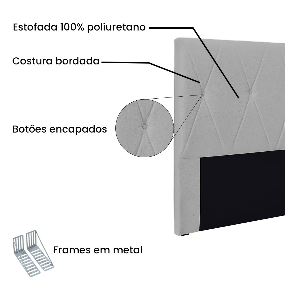 Cabeceira Solteiro 0,90m Aquilla Linho Cinza Claro - Pallazio