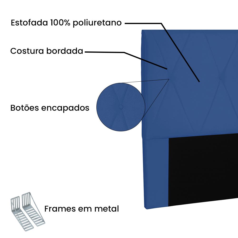 Cabeceira Solteiro 0,90m Aquilla Suede Azul Marinho - Pallazio