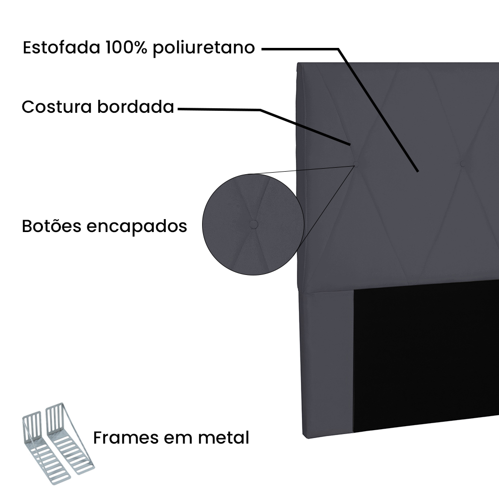 Cabeceira Solteiro 0,90m Aquilla Suede Cinza - Pallazio